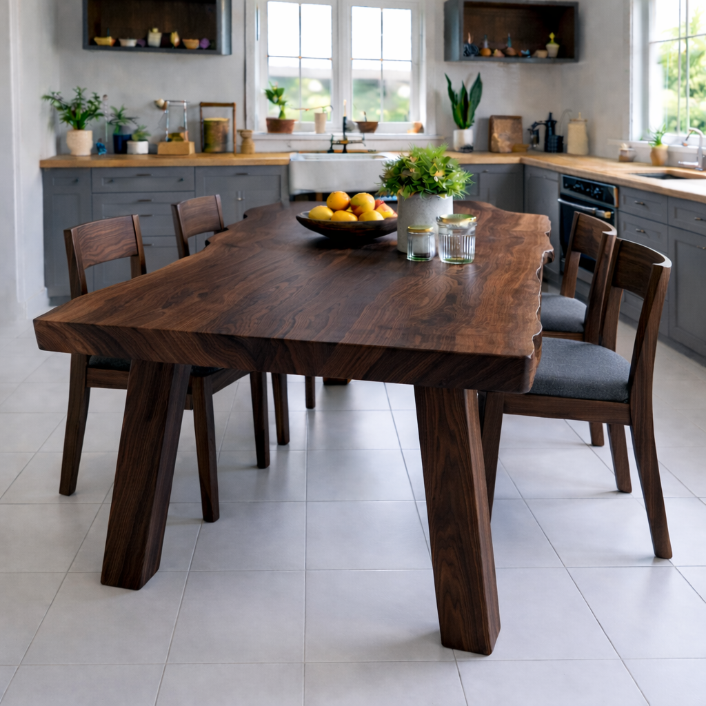 Handcrafted Solid Wood Dining Table with Natural Wood Top Rustic Kitchen Table