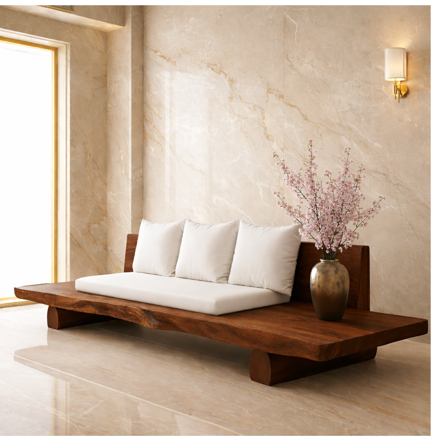 Handcrafted Solid Wood Platform Sofa Contemporary Style