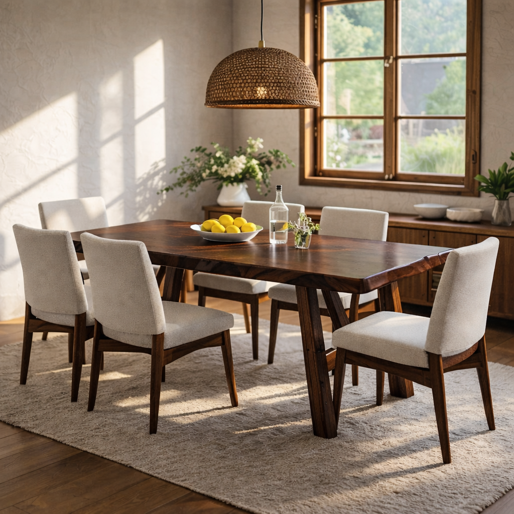 Solid Wood Dining Table for Dining Room with Wooden Legs