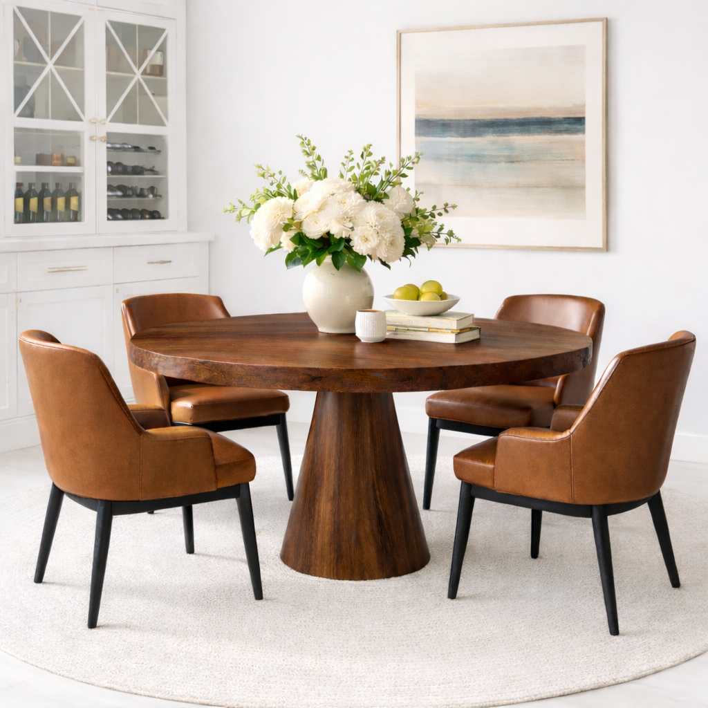 Round Solid Wood Pedestal Dining Table for Morden Home
