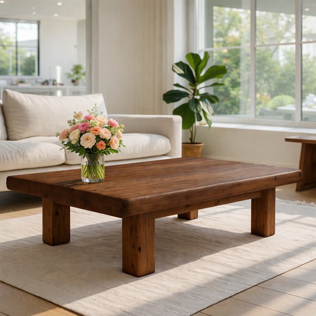Rustic Solid Wood Coffee Table with Chunky Legs