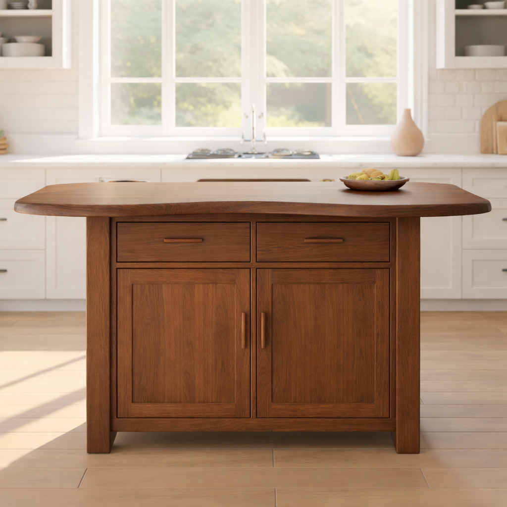Solid Wood Kitchen Island with Storage Cabinet and Drawers, Walnut Kitchen Prep Table
