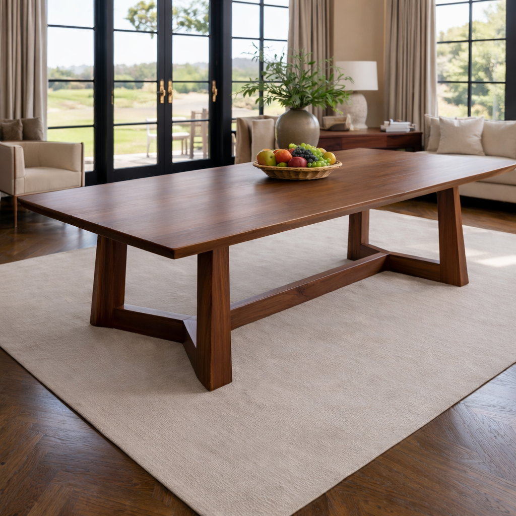 Solid Wood Dining Table Trestle Base Modern Style