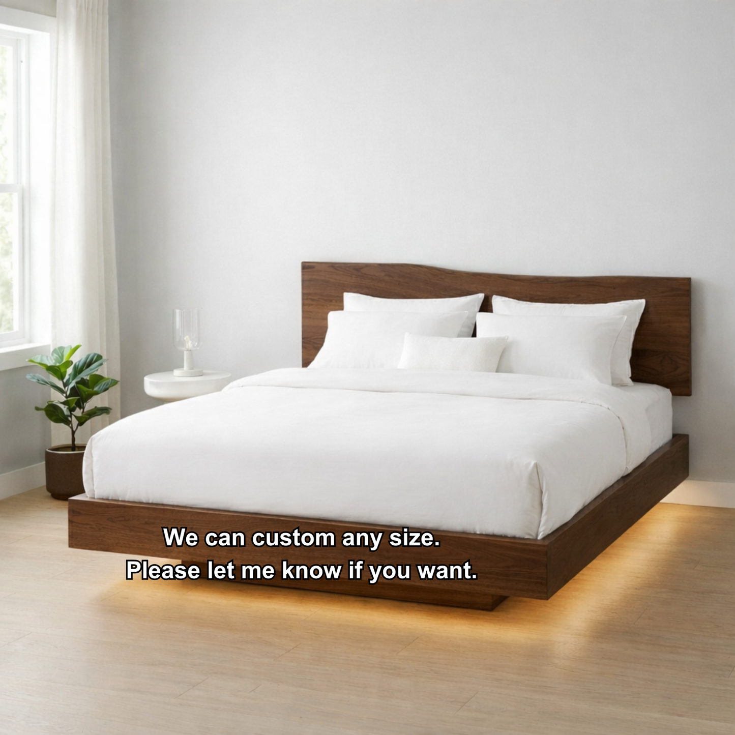 Solid Wood Floating Platform Bed Frame with Modern Low Profile Design