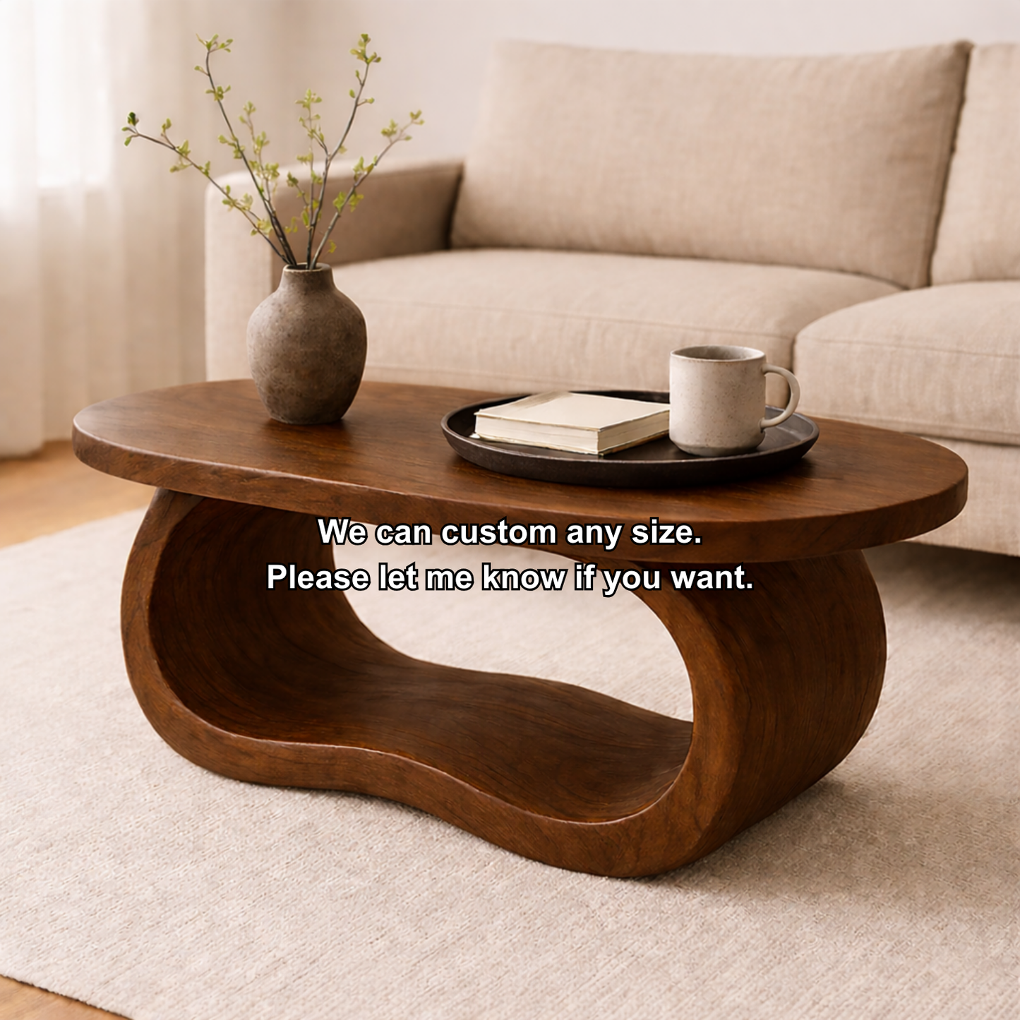 Curved Solid Wood Coffee Table – Sculptural Modern Living Room Center Table