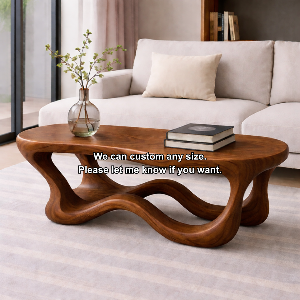 Solid Wood Sculptural Coffee Table with Organic Wave Base – Modern Living Room Table