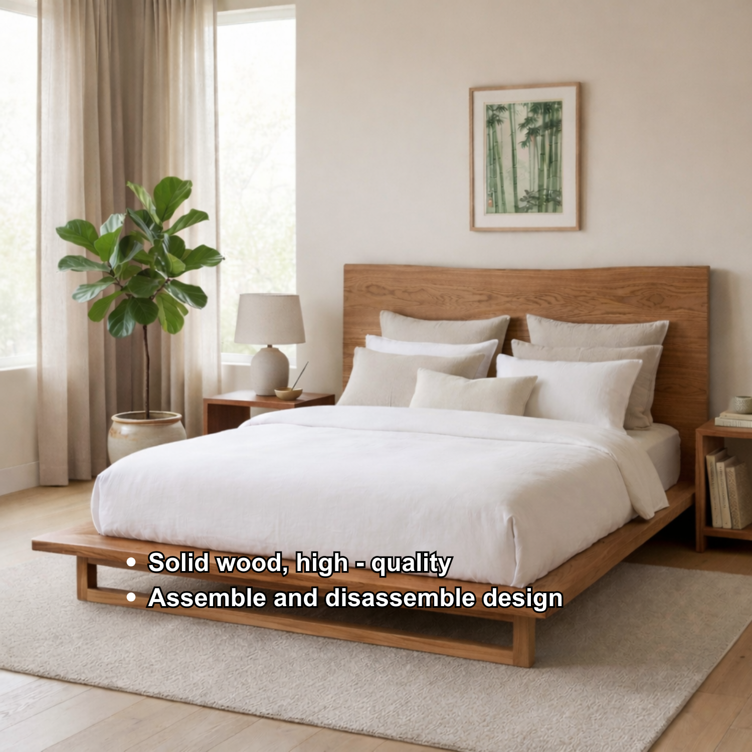 Solid Wood Platform Bed Frame with Low Profile & Minimalist Design