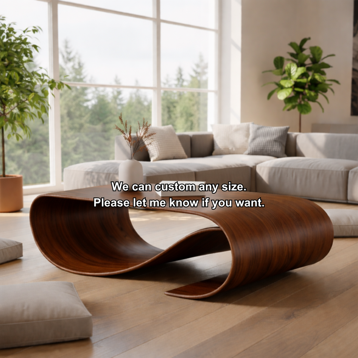 Solid Wood Sculptural Coffee Table with Curved Loop Base – Modern Organic Coffee Table