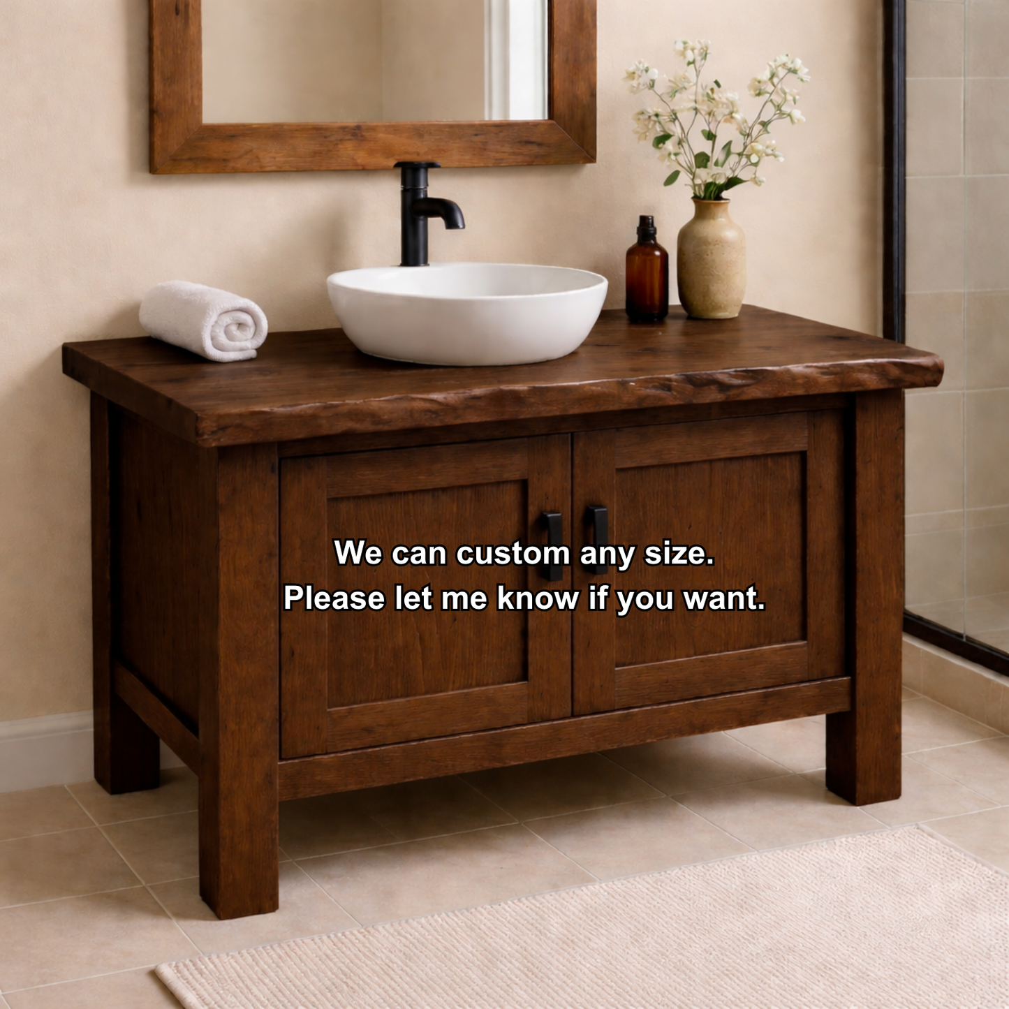 Solid Wood Bathroom Vanity with Double Cabinet Doors & Thick Slab Top