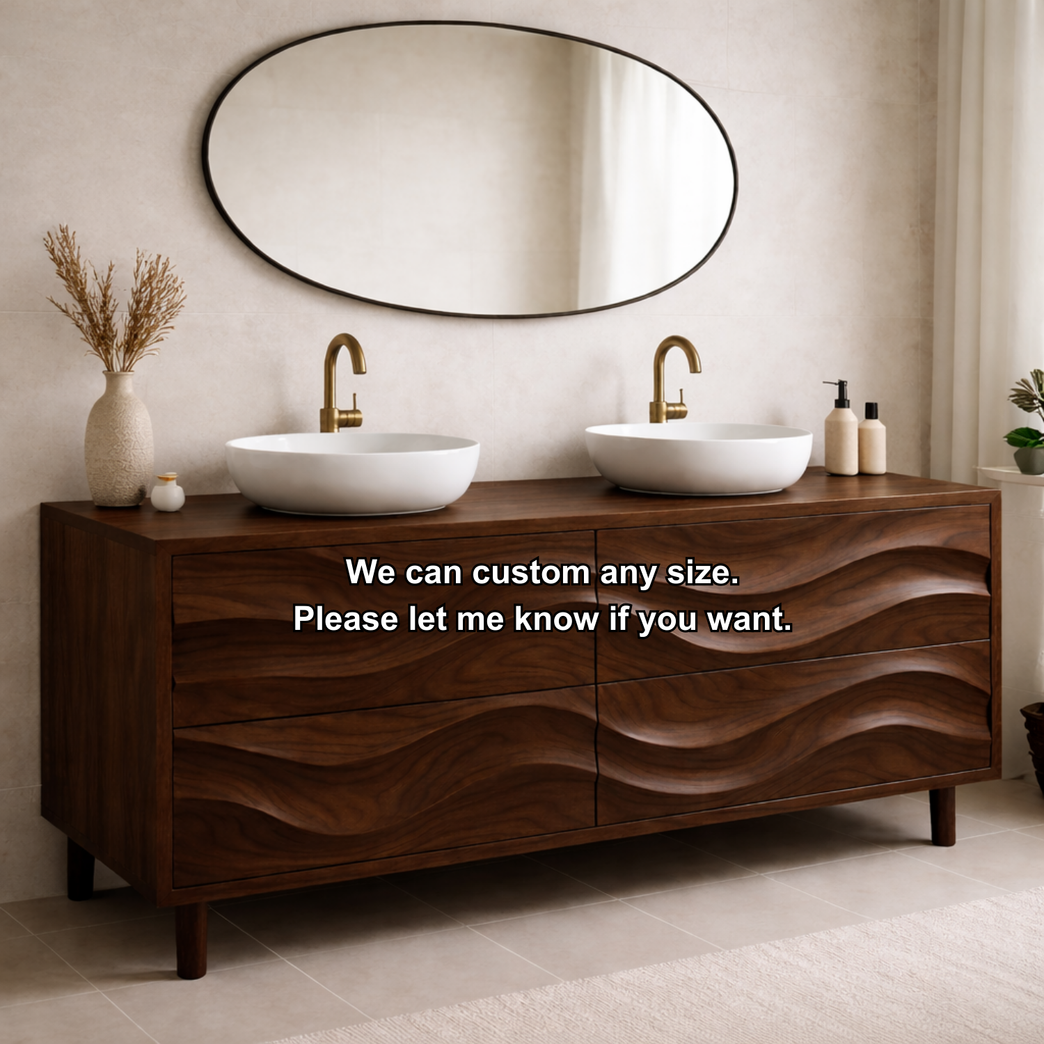 Solid Wood Double Bathroom Vanity with Wave Drawer Design