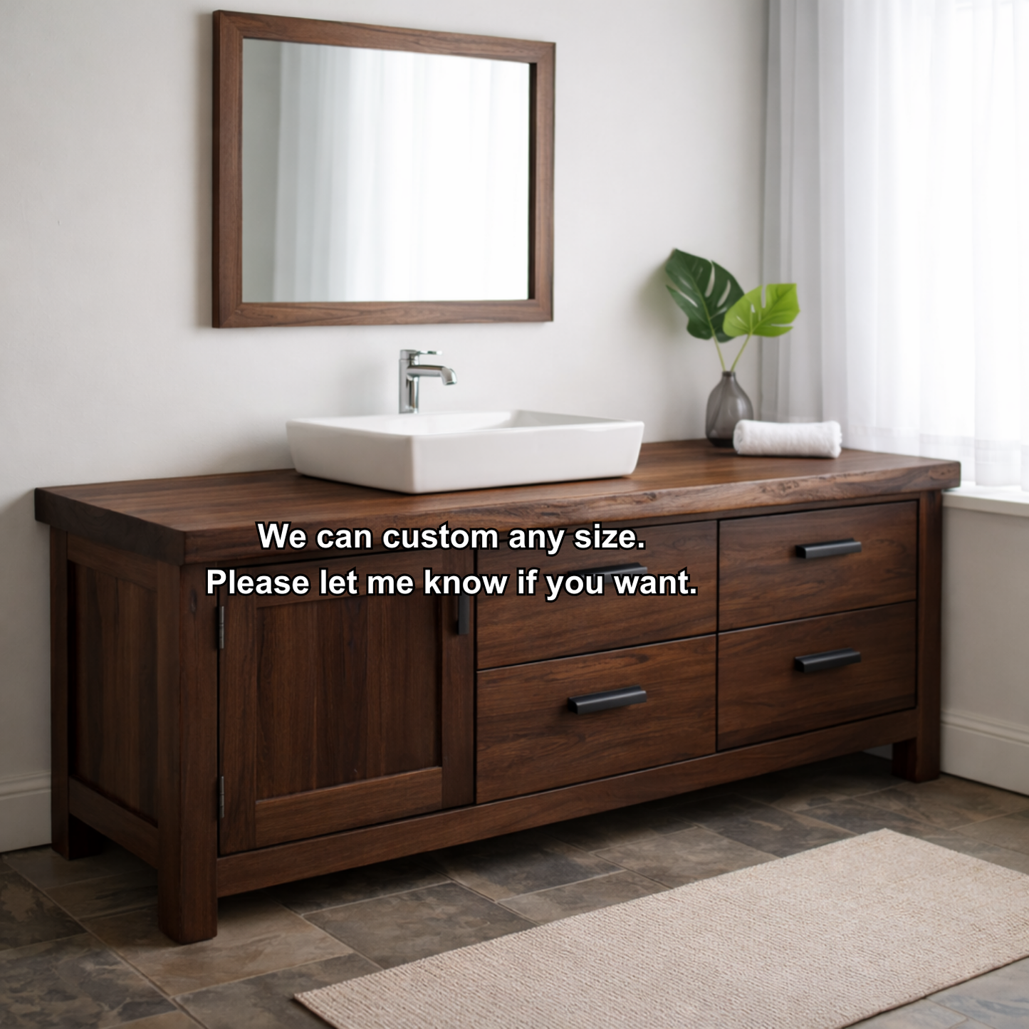 Solid Wood Bathroom Vanity with 4 Drawers & Side Cabinet Door