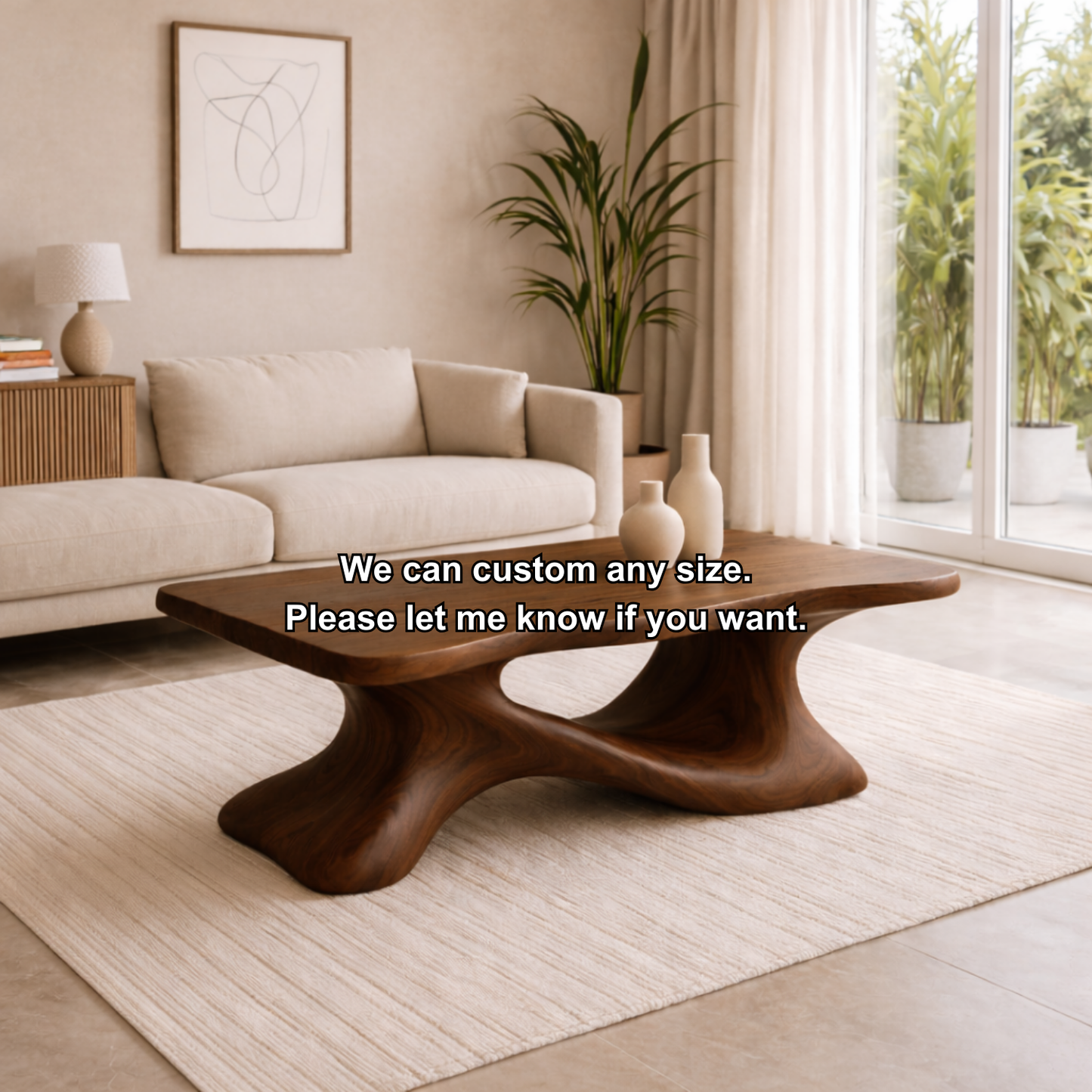 Solid Wood Sculptural Coffee Table with Organic Curved Base – Modern Living Room Table Kitchnce