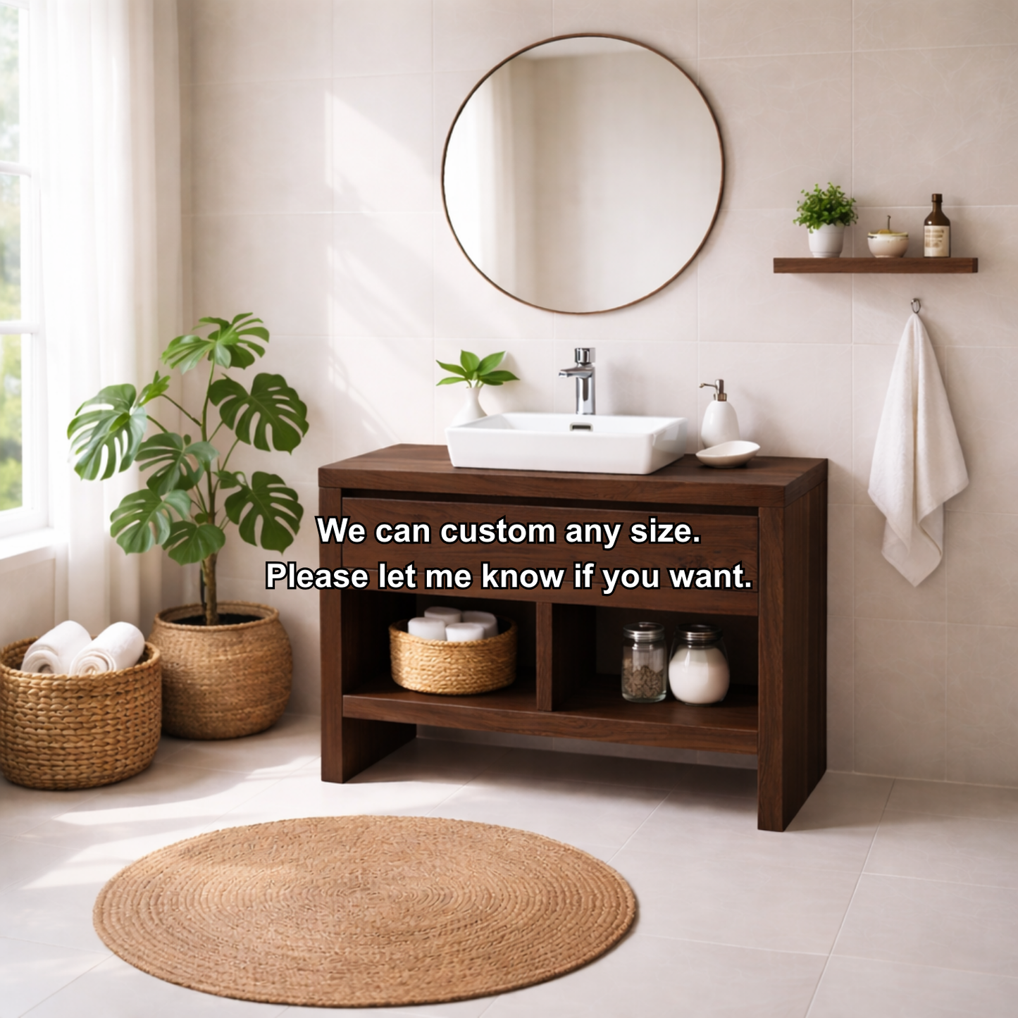 Solid Wood Bathroom Vanity with Drawer & Open Shelf Storage
