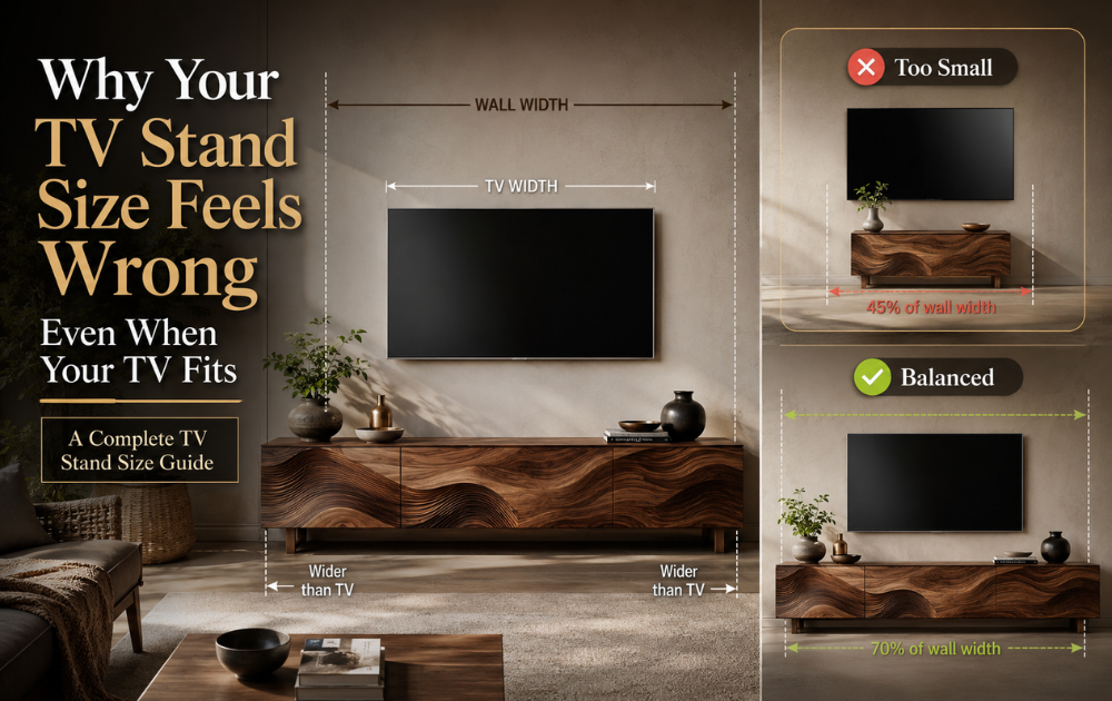 Why Your TV Stand Size Feels Wrong Even When Your TV Fits — A Complete TV Stand Size Guide