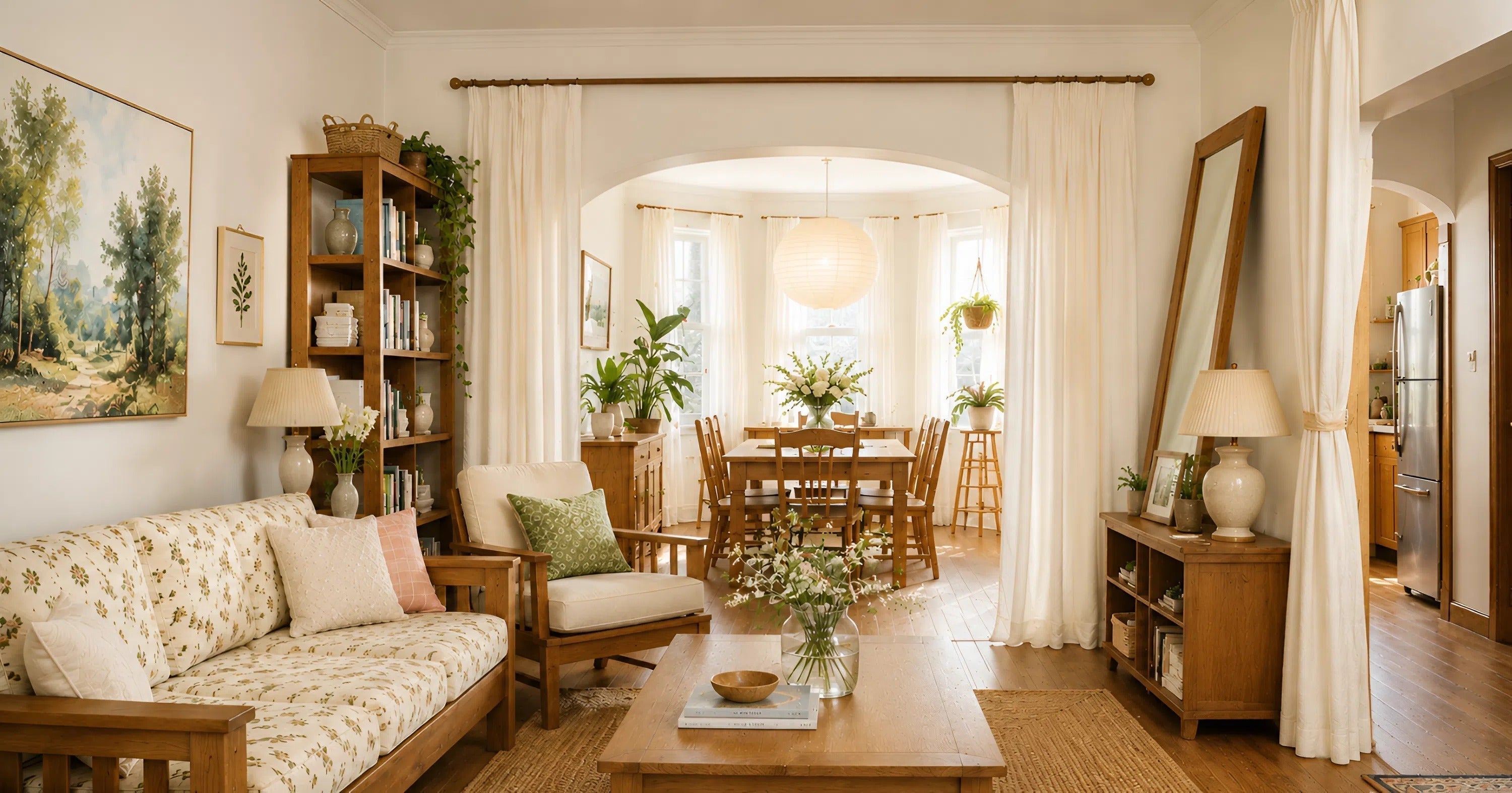 Small apartment living room ideas with cozy Scandinavian decor and natural light