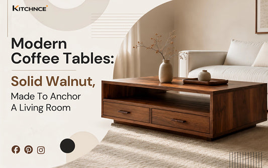 Modern coffee tables walnut solid wood living room warm tones natural light minimal 2026