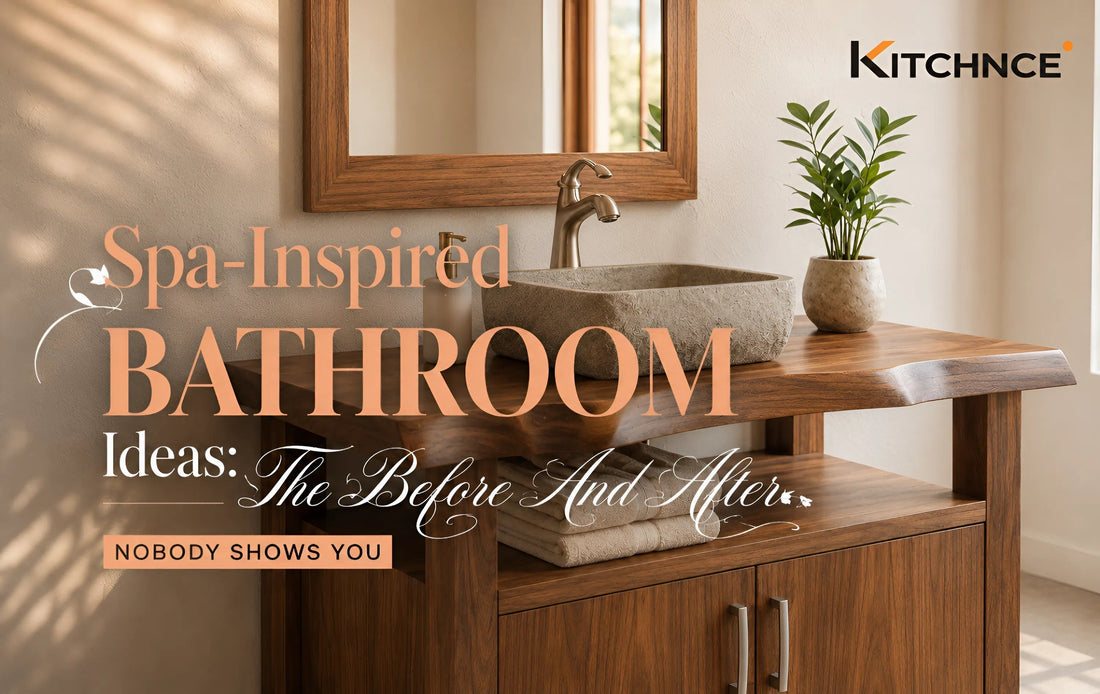 `spa inspired bathroom ideas walnut vanity warm lighting white tile minimal calm atmosphere`