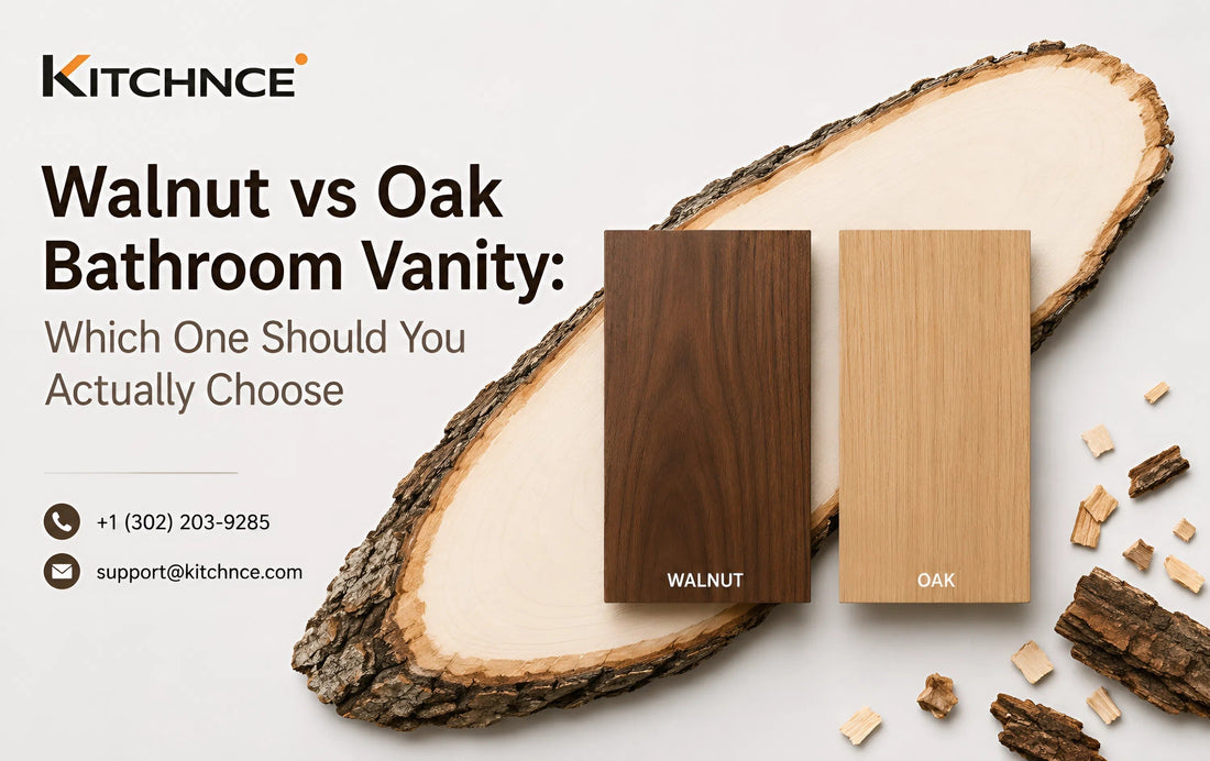 walnut vs oak bathroom vanity wood sample comparison dark walnut light oak grain swatch