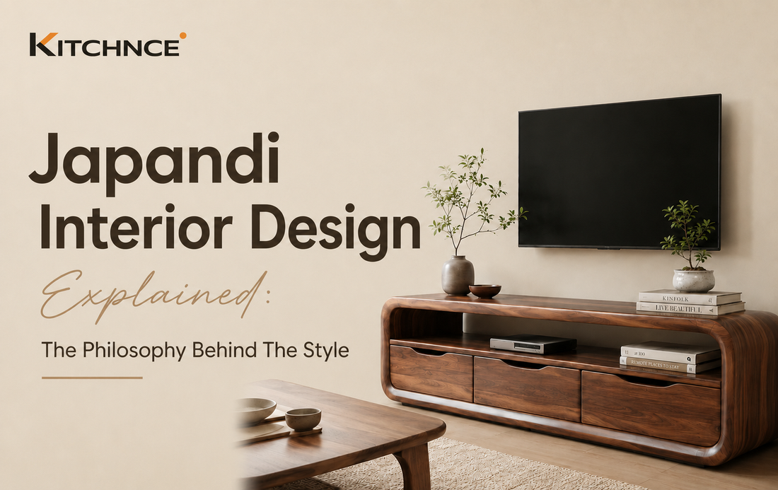 japandi interior design explained walnut coffee table warm neutral negative space linen sofa calm