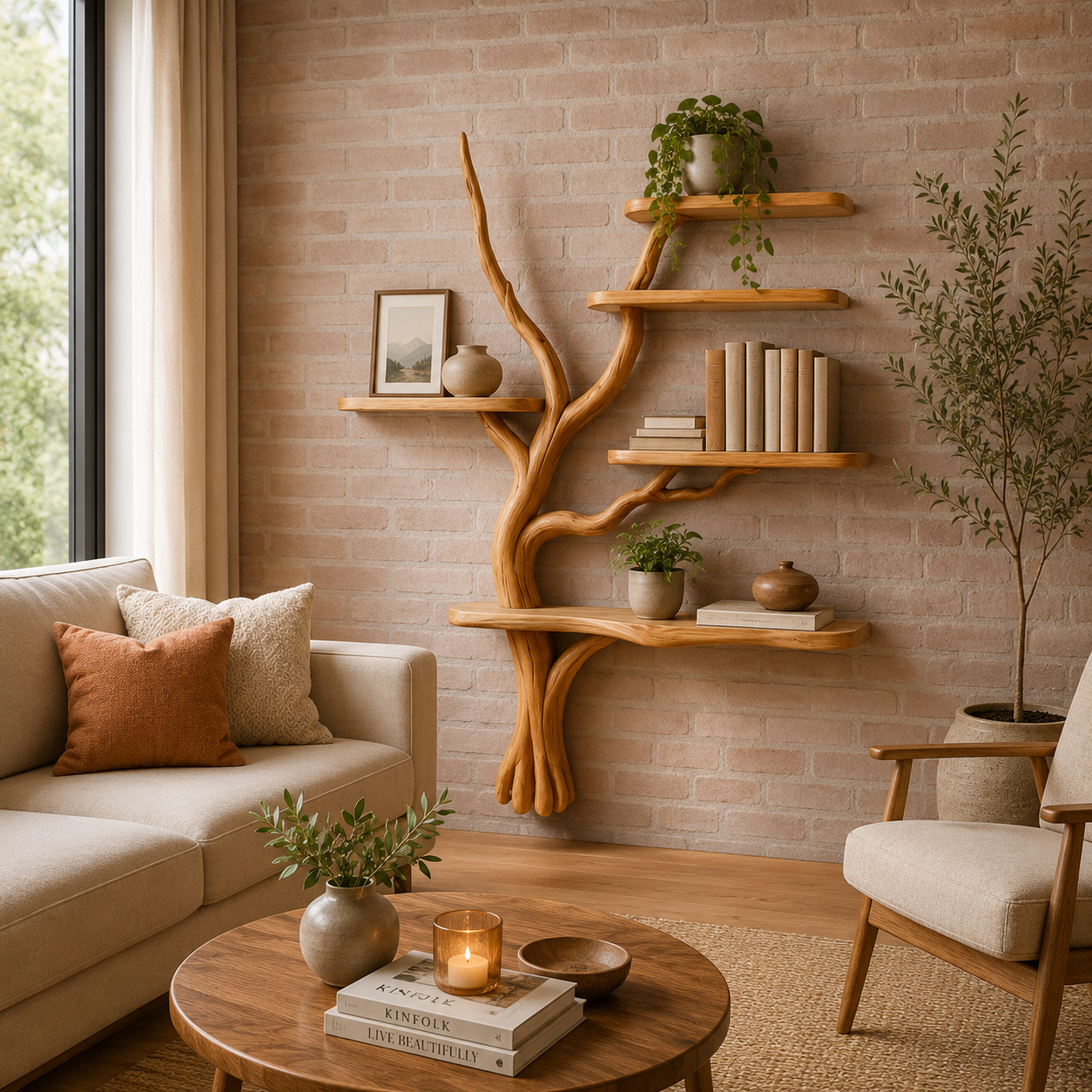 Handmade Solid Wood Tree Bookshelf for Cozy Modern Living Spaces