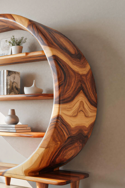 Modern Crescent Moon Bookshelf For Living Room Or Office Kitchnce