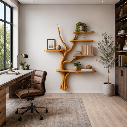 Handmade Solid Wood Tree Bookshelf for Cozy Modern Living Spaces