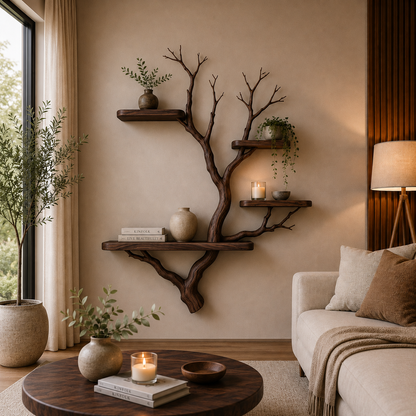 Tree Bookshelf | Handmade Solid Wood Floating Wall Shelf