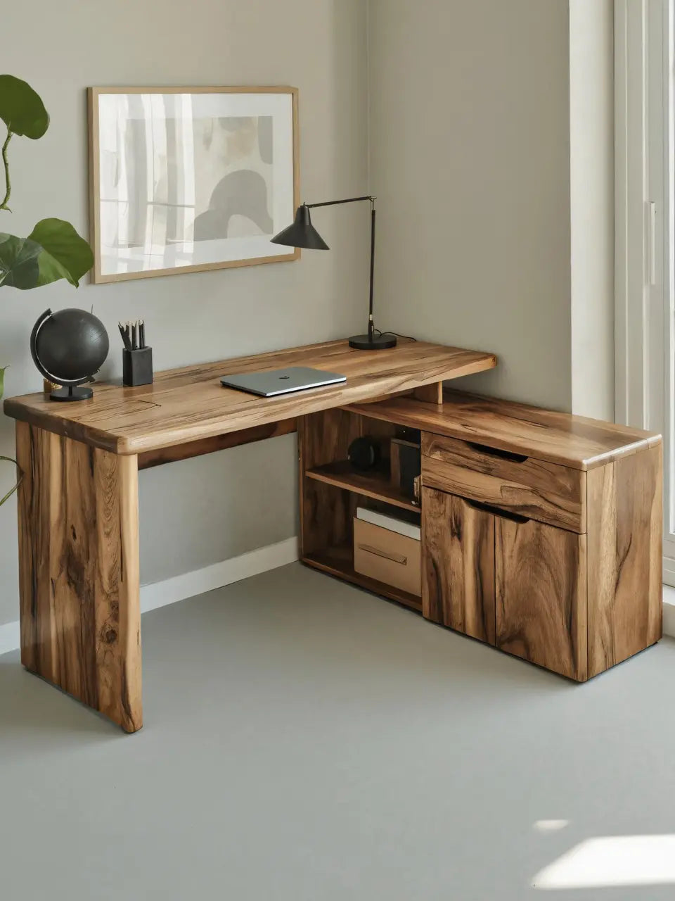 Contemporary L Shaped Desk With Drawers For Home Office Kitchnce