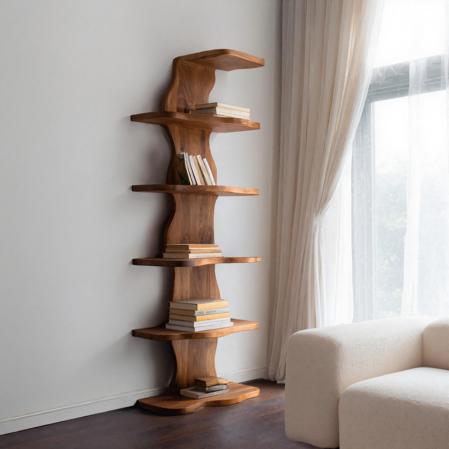 Modern Sculptural Wave Bookshelf For Living Room Kitchnce