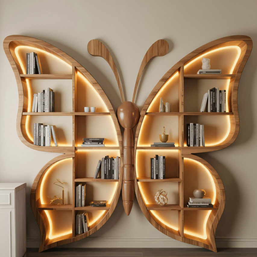 Artistic Butterfly Bookshelf With LED For Living Room Or Bedroom Kitchnce