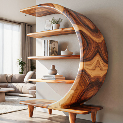 Modern Crescent Moon Bookshelf For Living Room Or Office Kitchnce
