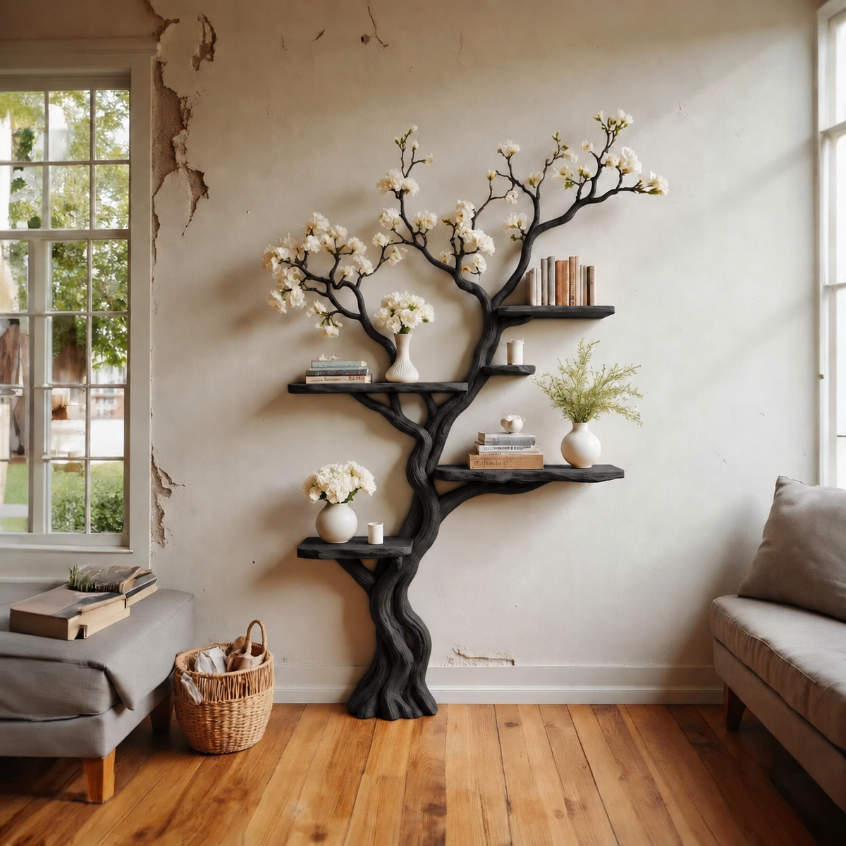 Blossomwood Handcrafted Solid Wood Tree Bookshelf