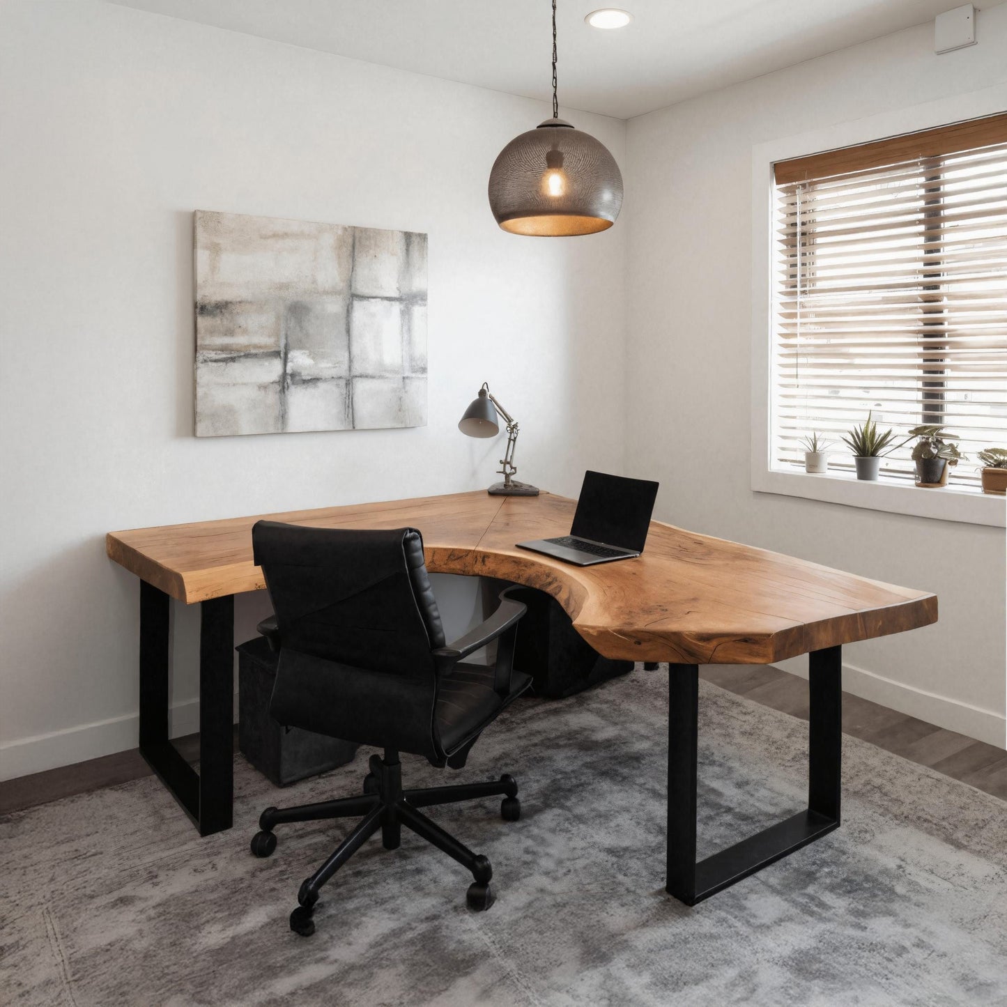 Modern Live Edge L Shaped Desk For Home Workspace Kitchnce