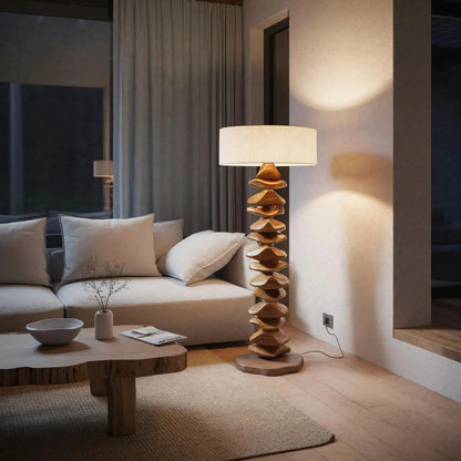 Handmade Sculptural Floor Lamp With Carved Base For Living Room Kitchnce