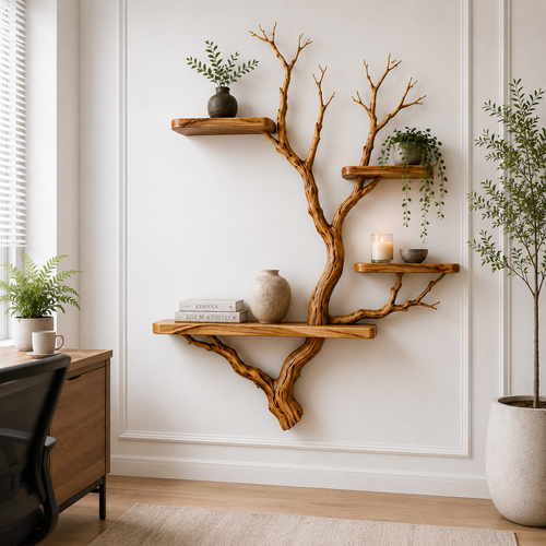 Tree Bookshelf | Handmade Solid Wood Floating Wall Shelf