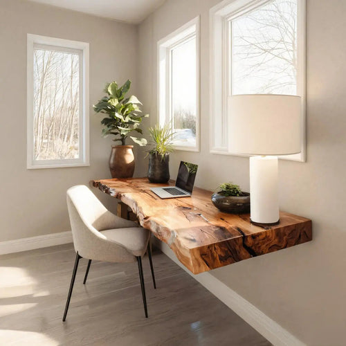 Modern Live Edge Floating Desk For Home Office Workspace Kitchnce