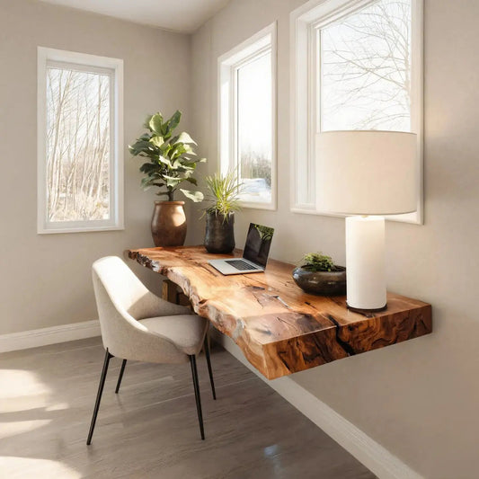 Modern Live Edge Floating Desk For Home Office Workspace Kitchnce