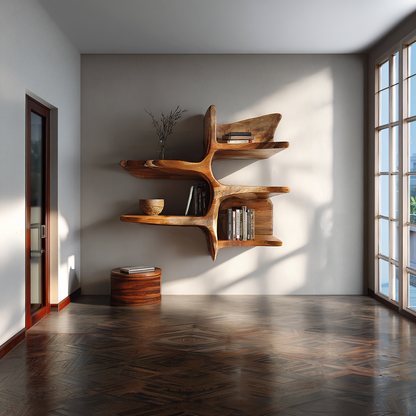 Organic Wall Mounted Shelf with Sculptural Branch Design