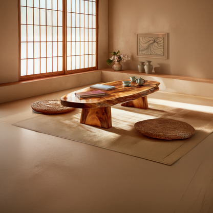 Luxury Solid Wood Coffee Table  Large Oval Natural Wood Living Room Table
