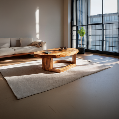 Solid Wood Oval Coffee Table handcrafted Natural Wood Living Room Table with Sculptural Base