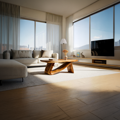 Sculptural Solid Wood Coffee Table Handcrafted Natural Wood Modern Center Table