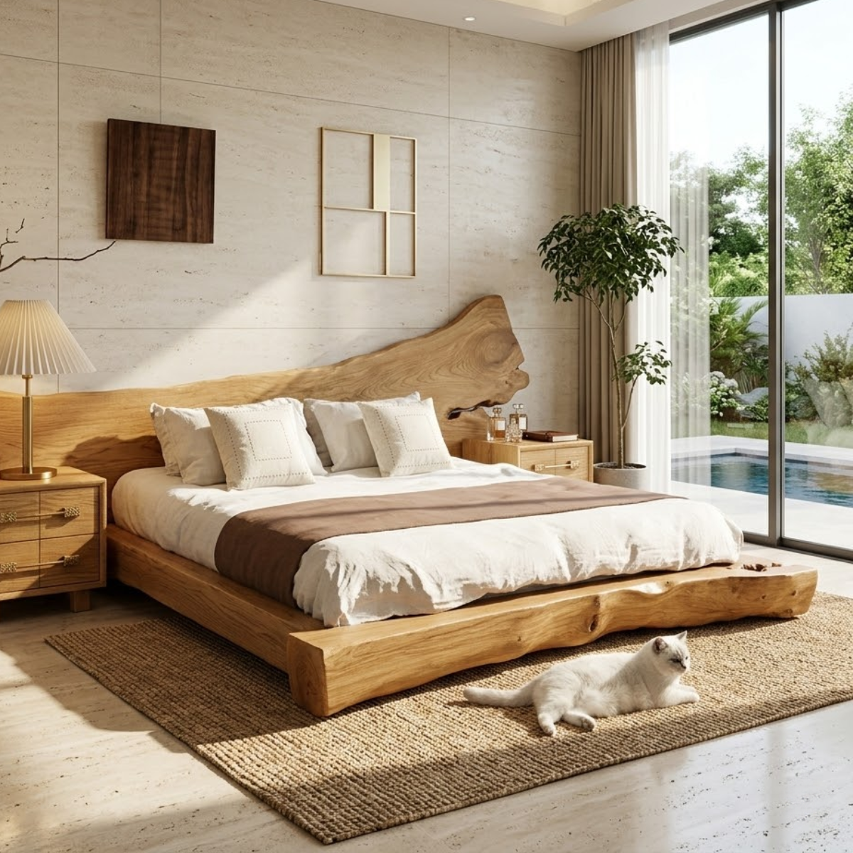 Organic Modern Live Edge Bed Frame, Rustic Minimalist Platform Bedroom Furniture
