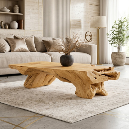Rustic Wooden Coffee Table with Unique Organic Design