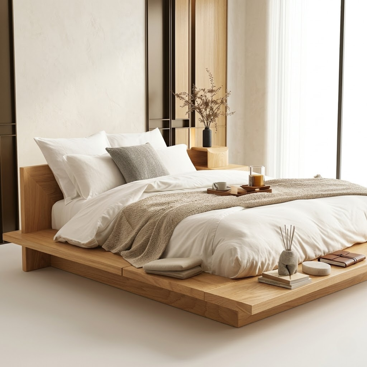 Modern Low Profile Platform Bed Frame, Minimalist Bedroom Furniture Design