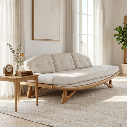 Curved Upholstered Daybed Sofa With Tufted Backrest, Contemporary Bedroom Lounge Bench