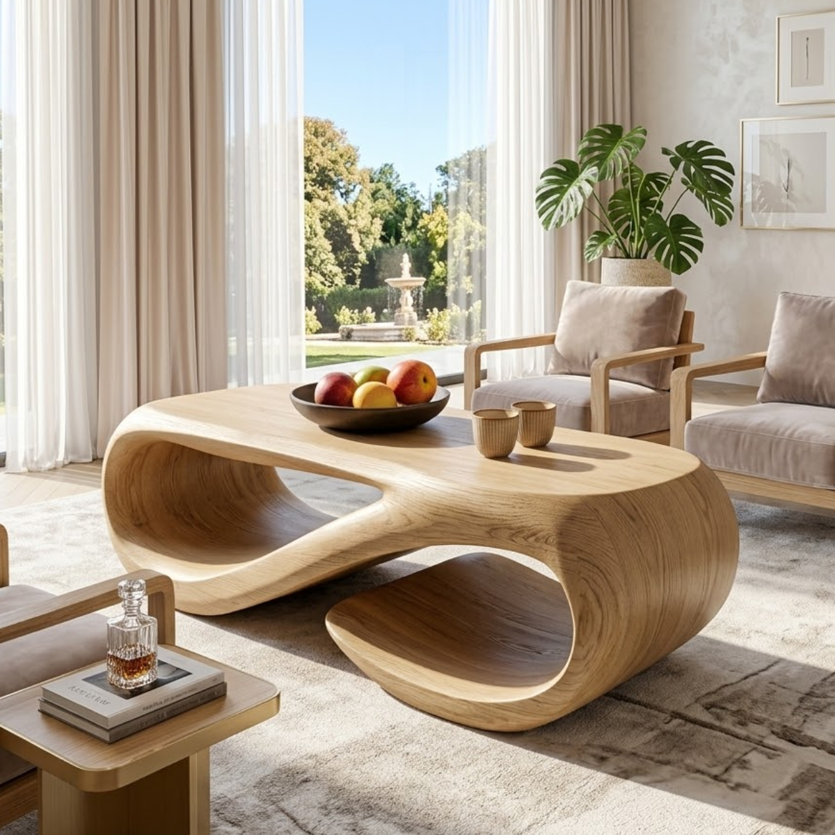 Sculptural Wooden Coffee Table with Modern Curved Design