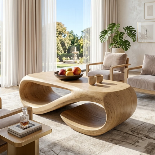 Sculptural Wooden Coffee Table with Modern Curved Design