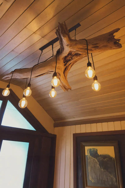 Rustic Log Chandelier With Edison Bulbs For Cabin Or Dining Room Kitchnce