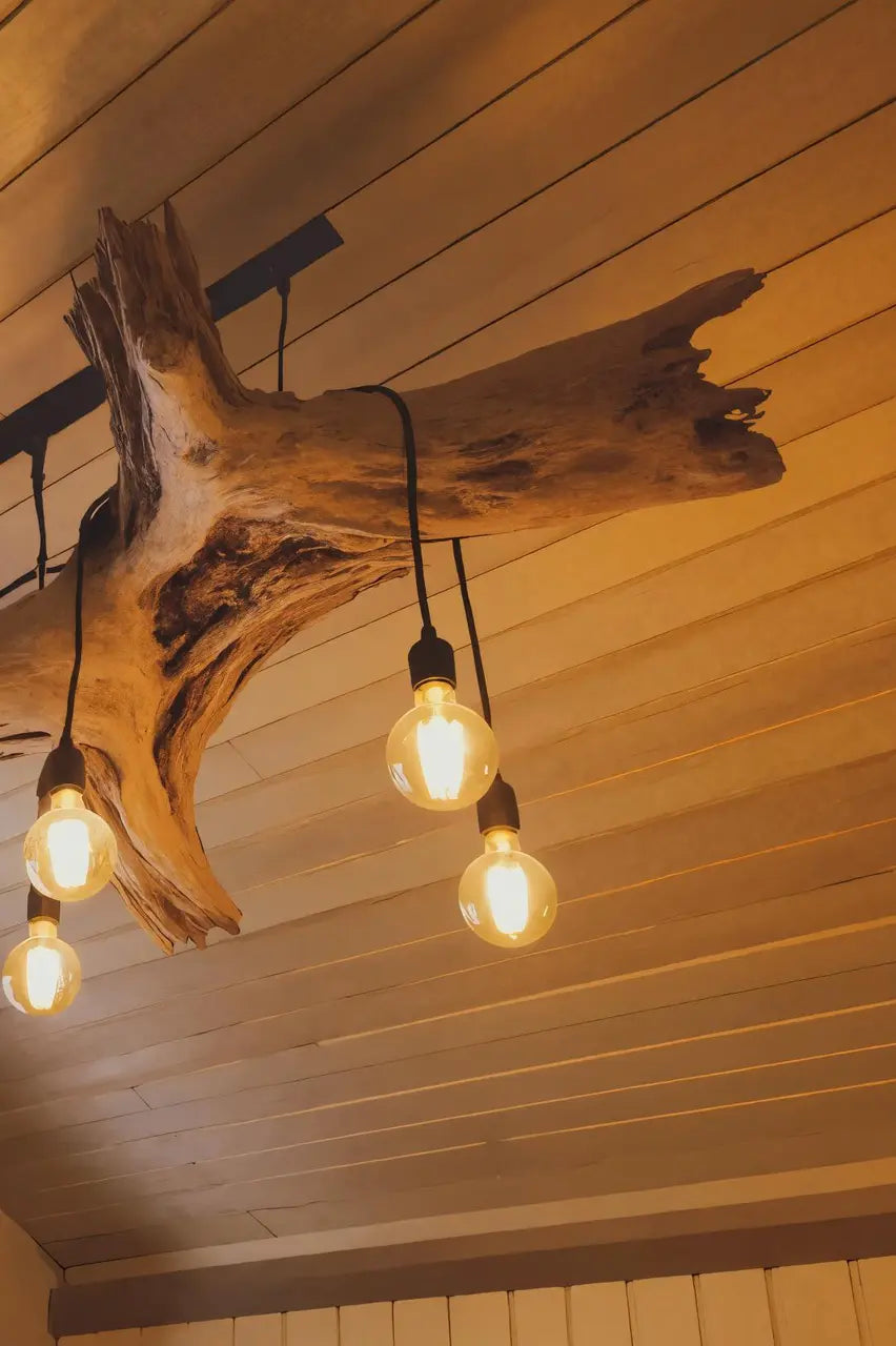 Rustic Log Chandelier With Edison Bulbs For Cabin Or Dining Room Kitchnce
