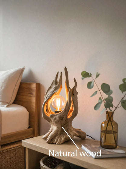 Rustic Driftwood Table Lamp With Exposed Bulb For Bedroom Or Living Room Kitchnce